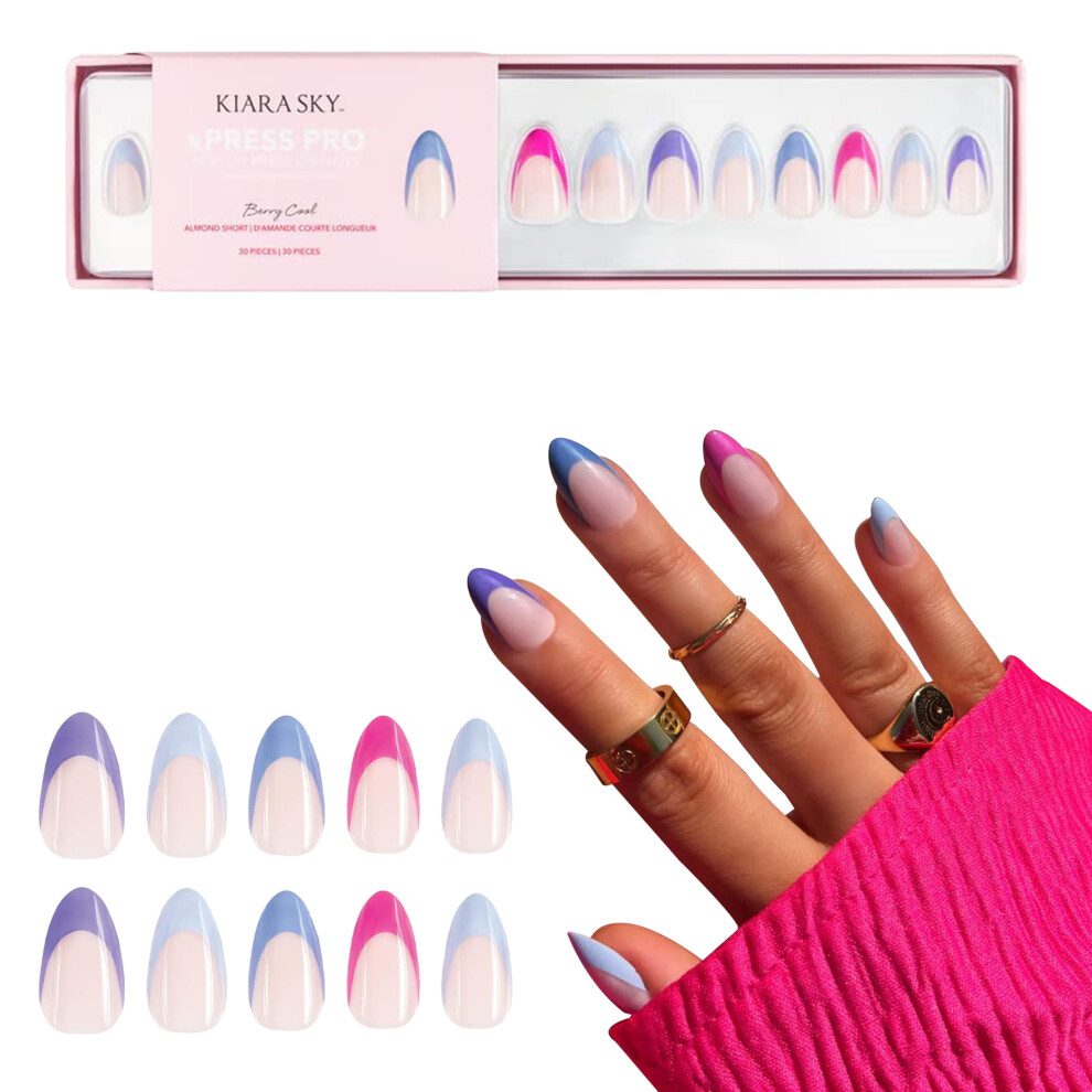 Kiara Sky Xpress Pro 100% Acrylic Press On Nails - Instant Salon Quality Manicure Long-Lasting Easy Application 30 Pieces Kit Almond Short-Be