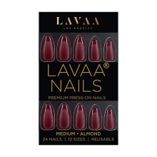 CLASSIC BURGUNDY by Lavaa Beauty Matte Burgundy Medium Almond Press On Nails with Glossy Tip