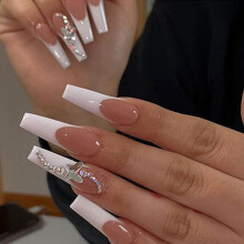 YoYoee Unhas Postias Francesas Longas - Prensa de Caixo em Unhas Bailarina Rosa Unhas Falsas Pontas de Borboleta para Mulheres e Meninas 24 Pe