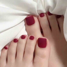 Outyua Solid Square Fake Toenails matte Press on Toe Nails Short Acrylic False Toes Nails Artificial Beach Full Cover Toenail for Women 24 Pcs (Wine