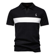 (PL7002-Black, EUR XXL 95-105kg) Classic Men's Summer V-Neck Striped Polo Shirt Breathable Slim Fit Polo Shirts for Men Lightweight Casual Athletic Polo