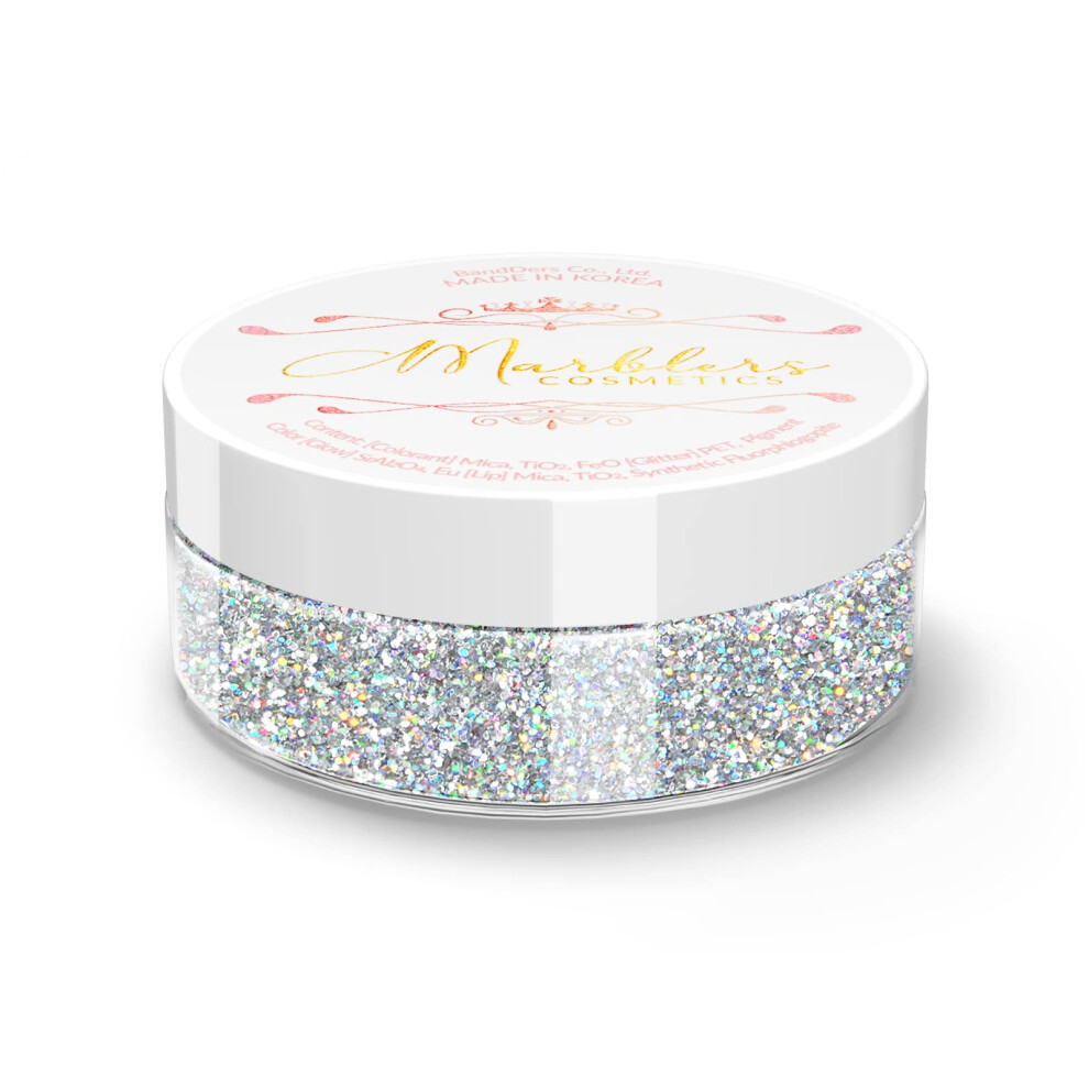 Marblers Holographic Face & Body Glitter [Holo Silver] 0.18Oz (5G) | Fine | Non-Toxic | Vegan | Cruelty-Free | Ethically Sourced | Festival Makeu