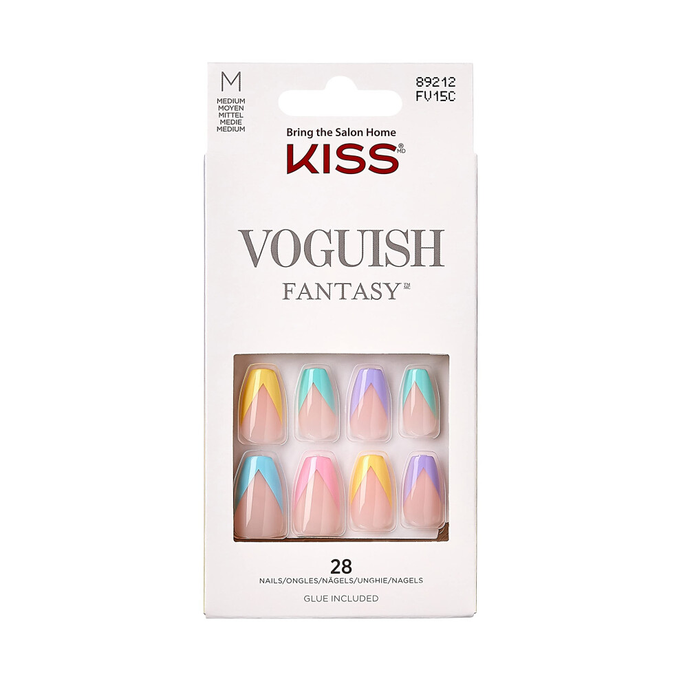 Kiss Voguish Fantasy Press-On Nails Nail Glue Included 'Candies' Multicolor Medium Size Coffin Shape Includes 28 Nails 2G Glue 1 Manicur