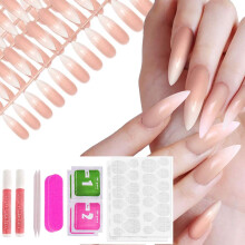 Allstarry 120pcs Extra Long Ombre French Fake Nail Natural Nude Stiletto Press on Nails Full Cover Artificial Wedding Party Manicure Nail Tips for Wo