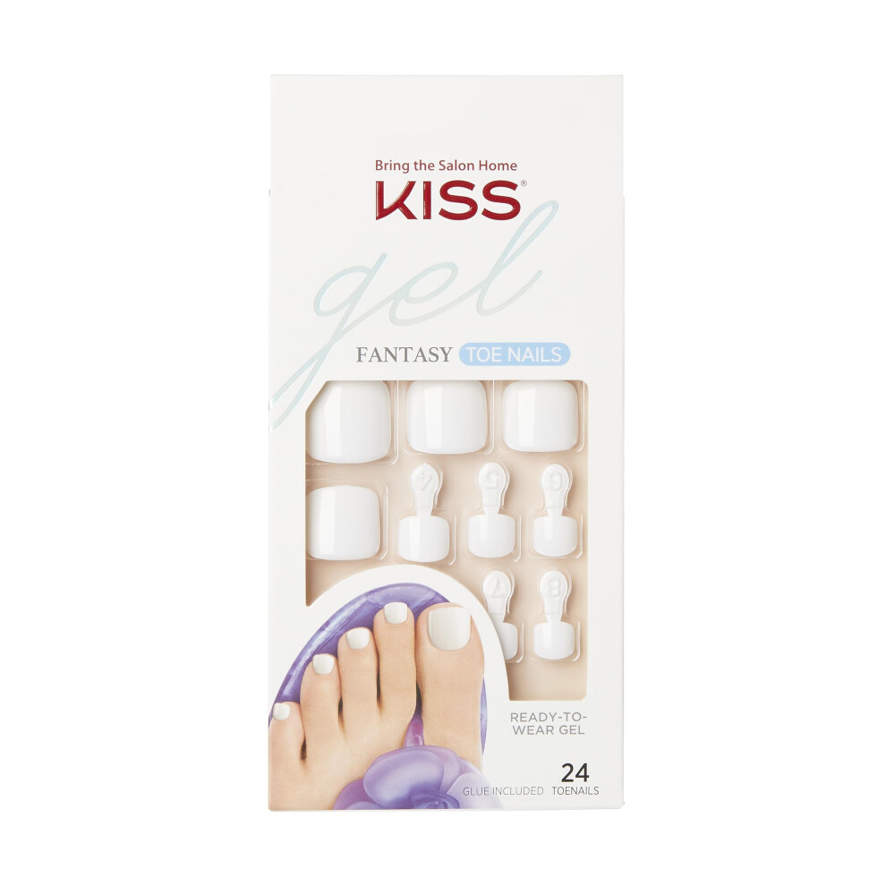 Kiss White Gel Fantasy Press On Toenails Nail Glue Included This Is Classic' Short Size Squoval Shape Includes 24 Nails 2G Glue 1 Manicure St