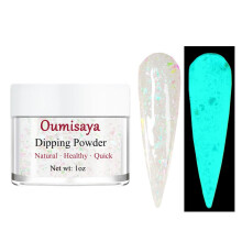 OUMISAYA Glow in the Dark Holographic Nail Clear Dip Powder Colors 1OZ Pefect Top Coat Powder mit Opalfolien fr schwarze Nagelkunst