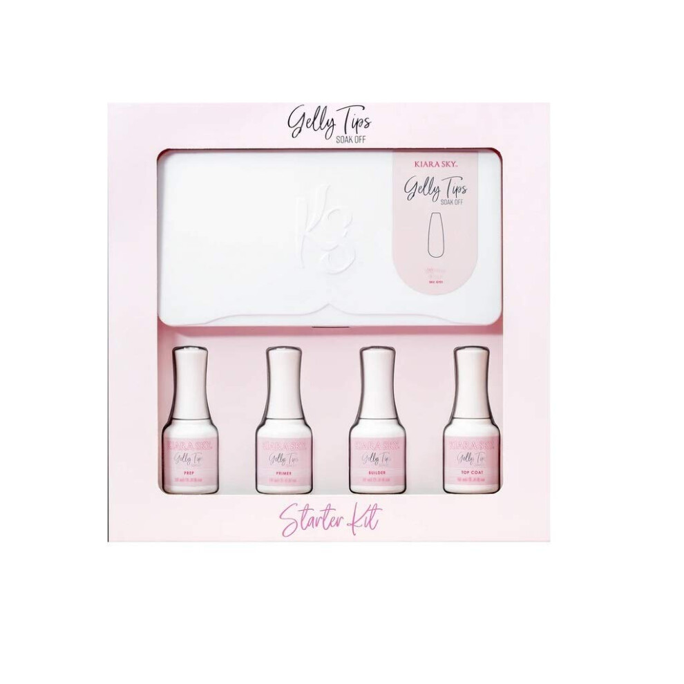Kiara Sky Gelly Tips Starter Kit | Includes Prep Primer Builder Top Coat Tips | Square Medium