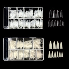 Vivace 2PACK Natural/Clear Stiletto 500 Akrylowe sztuczne sztuczne koncwki do paznokci (lacznie 1000 koncwek) 10 rozmiarw z przezroczystym akrylow