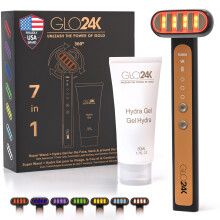GLO24K 7 Color LED Super Wand plus Hydra Gel for Radiant Glowing Skin on the Face Neck and Around the Eyes