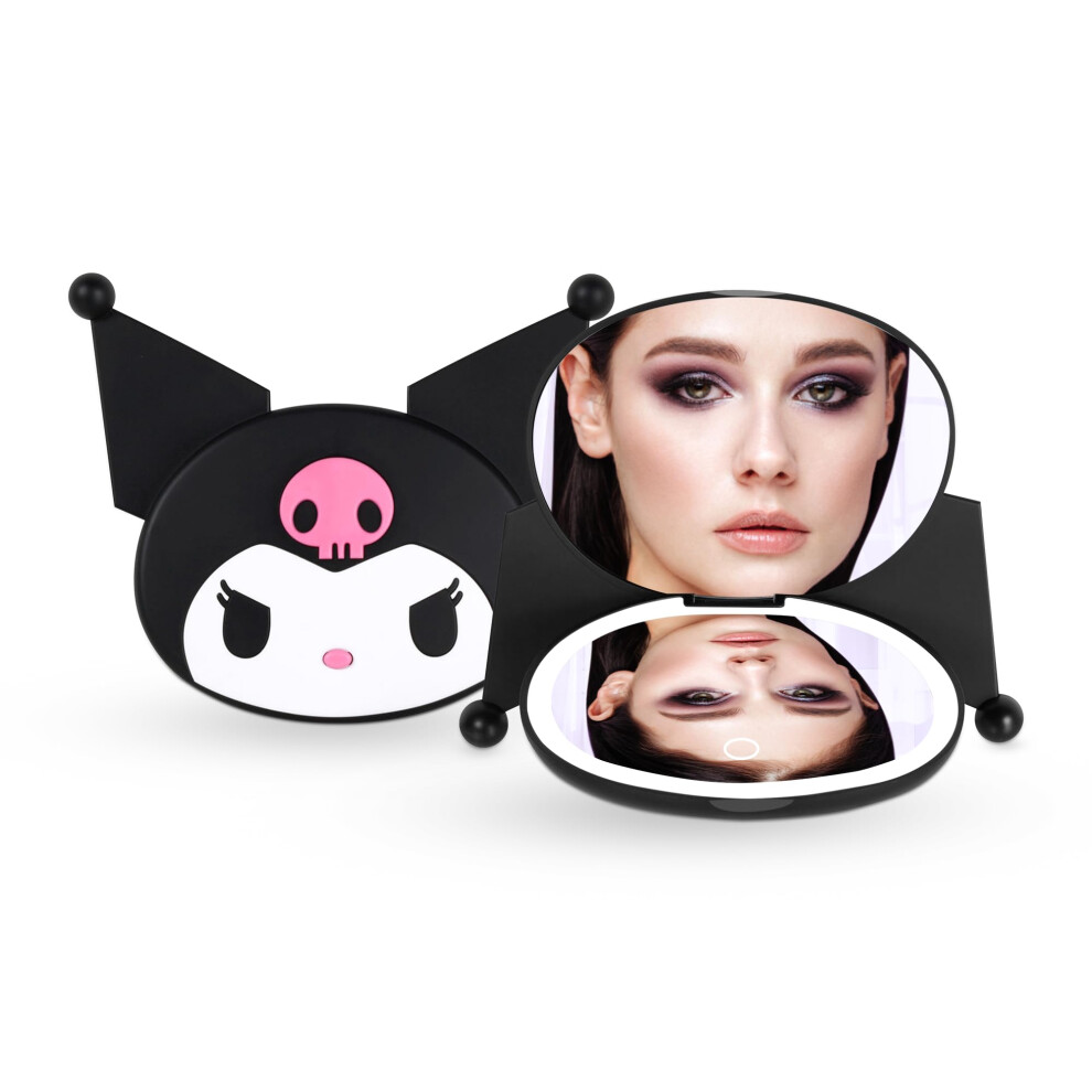 Impressions Vanity Kuromi Led Compact Mirror For Purse Travel Lighted Makeup Mirror With 3X Magnification Adjustable Brightness Soft Touch Sen