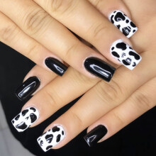 BABALAL vierkante pers op nagels koe print nagels korte lijm op nagels glanzende nagels Squoval nepnagels voor vrouwen en meisjes