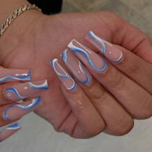 BABALAL Coffin Press on Nails Unhas postias longas Unhas falsas redemoinho azul Unhas brilhantes Unhas acrlicas de bailarina 24 unidades de man