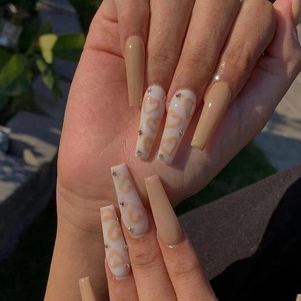 Yoyoee Pink Long Fake Nails Tips-Coffin Press On Nails Ballerina False Nails For Women And Girls 24Pcs (Gorgeous6)