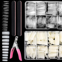 1000 stuks vierkante nageltips voor acrylnagels professioneel nep helder natuurlijk acryl korte vierkante Franse kunstnageltips halve dekking met