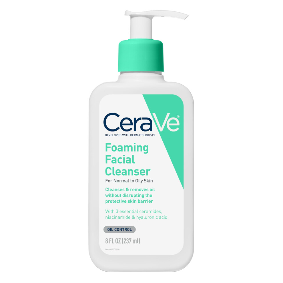 CeraVe Foaming Facial Cleanser Daily Face Wash for Oily Skin with Hyaluronic Acid Ceramides and Niacinamide Fragrance Free Paraben Free 12 F