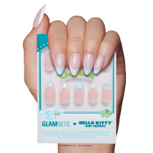 Glamnetic x Hello Kitty e Friends Press On Nails - Dica Francesa Cinnamoroll | Unhas postias grficas com ponta francesa 3D azul amndoa curta c