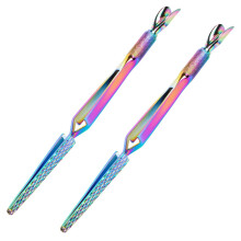 2PCS Bunte Edelstahl-Nagelkunstwerkzeuge Kneifen-Nagelhautschieber - Multifunktions-Pinzette zur Gestaltung falscher Ngel Manikre-Werkzeug