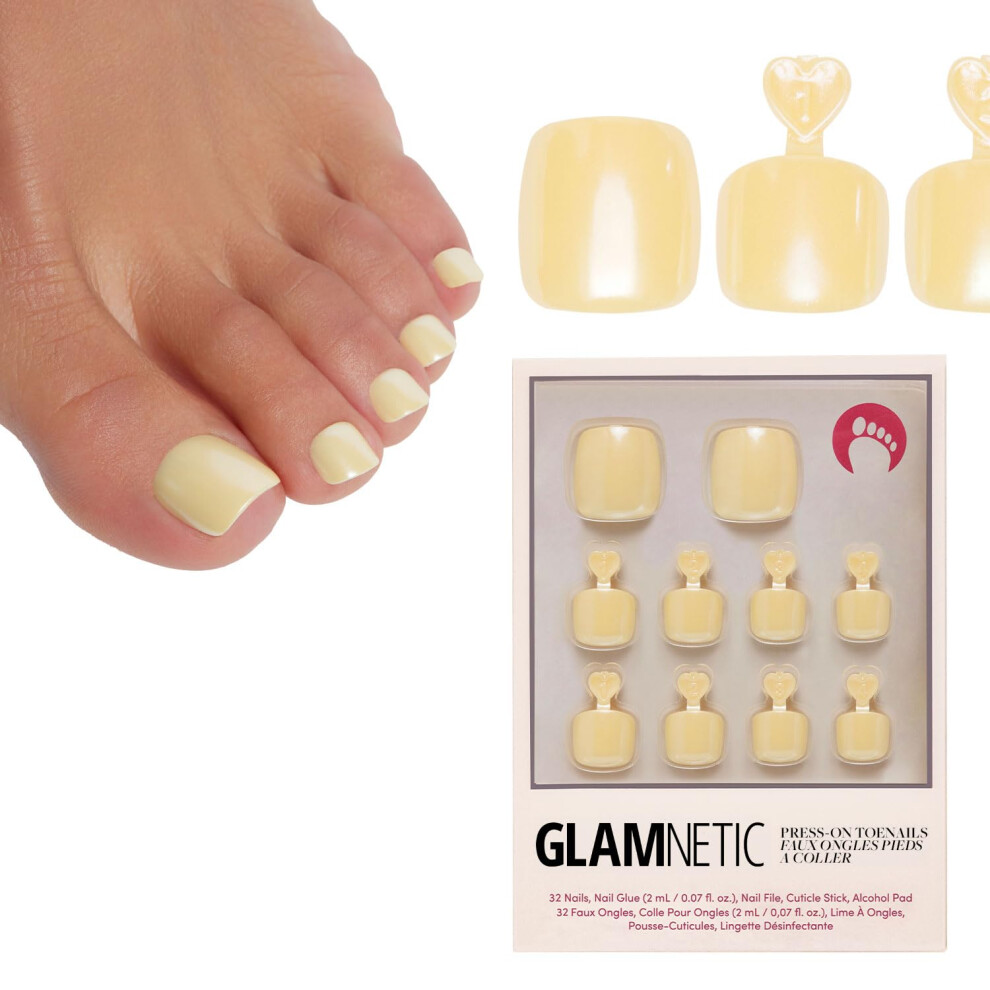 Glamnetic Yellow Press On Toenails - Pop | Pastel Fake Toe Nails With A Glazed Finish | 16 Sizes - 32 Toe Nail Kit With Glue