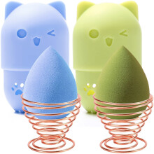 Makeup Sponge Holder Beauty Sponge Holder + Makeup Blender Travel Case Beauty Sponge Blender Drying Stand & Storage Containers (Blue&Green)