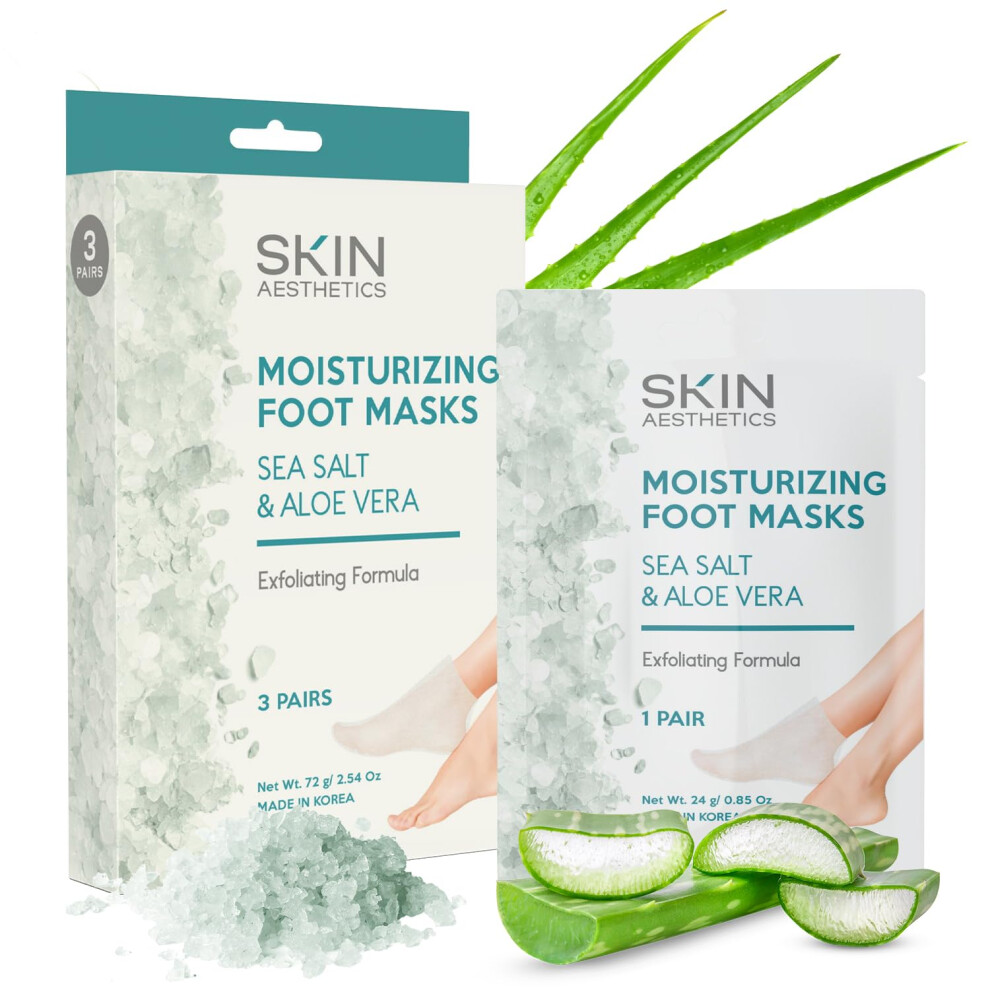 Skin Aesthetics Sea Salt & Aloe Foot Masks - Moisturizes & Exfoliates Dry Cracked Feet Hydrating Foot Mask - Dermatologist Tested Korean Skinca-image-OPC-PJNR82Q-NEW