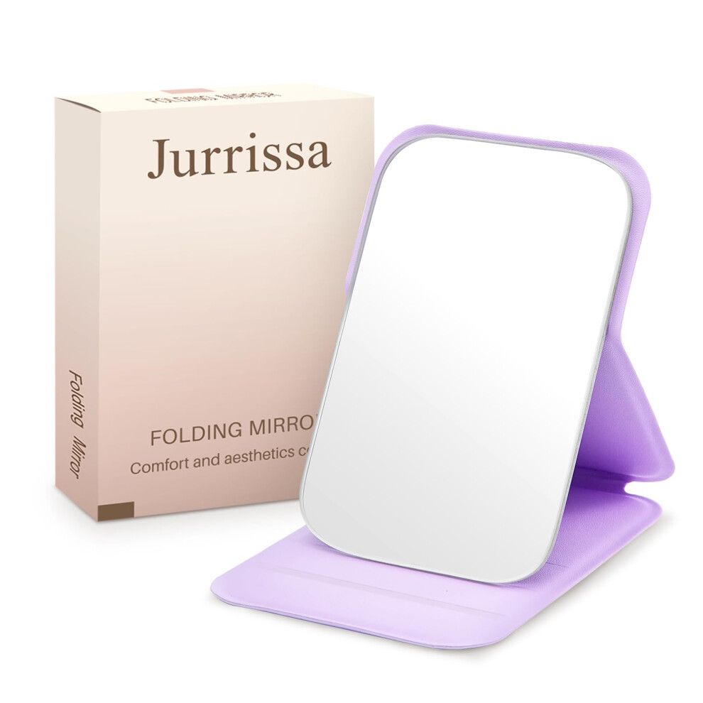 Jurrissa Compact Folding Mirror 3.9"""" Small Portable Makeup Mirror For Pocket Purse Mini Travel Size Foldable Mirrors With Stand For Tabletop