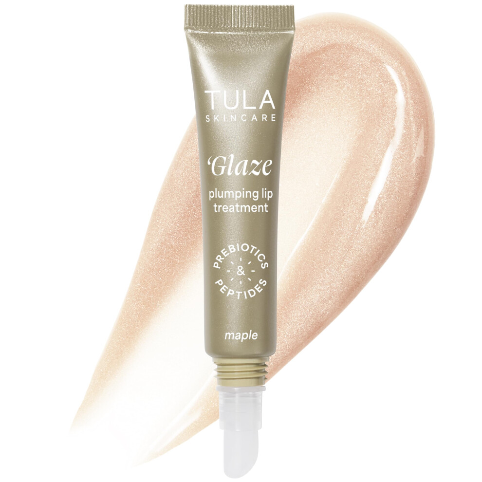 Tula Skin Care Glaze Plumping Lip Treatment Shade Maple - Hydrating & Glossy Lip Balm With Hyaluronic Acid & Peptides 0.28 Oz.
