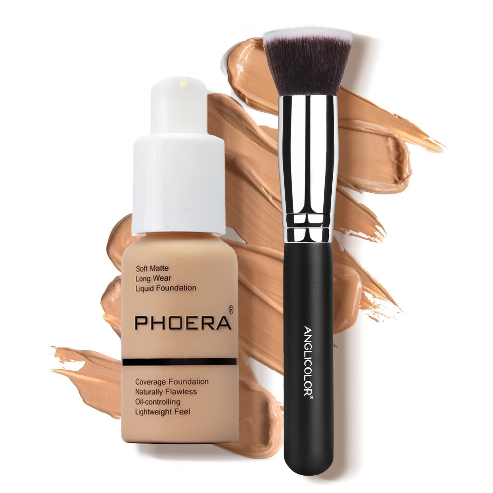 Junhe Phoera Liquid Foundation 30Ml Liquid 24Hr Soft Matte Oil Control Full Coverage Concealer Phoera Liquid Foundation Brush Natural Makeup The Be