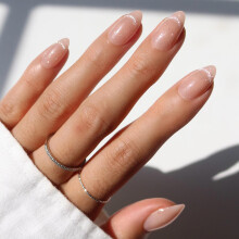 Glamnetic x GLAMZILLA Press On Nails - NOT YOUR CINDER-ELLA | Short Almond Nude Fake Nails with Velvet French Tip Effect Salon Quality Wedding Nails