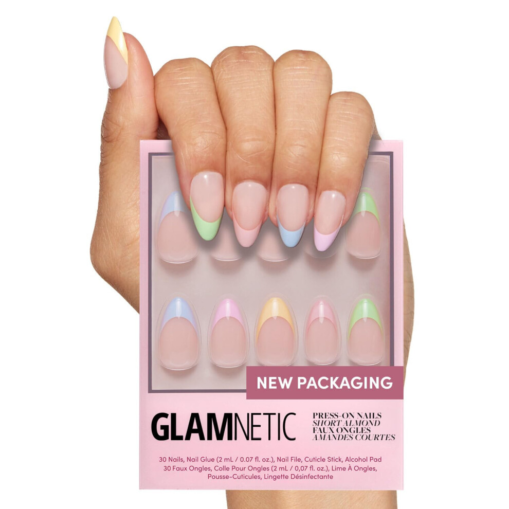 Glamnetic Press On Nails - Confetti | Semi-Transparent Short Almond Nails Reusable | 15 Sizes - 30 Nail Kit With Glue