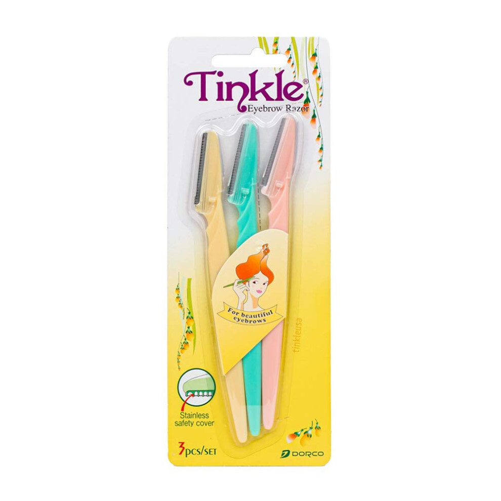 Dorco Tinkle Eyebrow Razor | 3 Pack Hair Trimmer & Dermaplane Tool | Facial Razor With Safety Cover For Fine Hair Removal | Perfect Beauty Gift, Gift