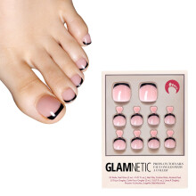 Glamnetic Press On Toenails - Caviar | Classic Black French Tip Fake Toe Nails with a Glossy Finish | 16 Sizes - 32 Toe Nail Kit with Glue