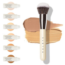HALEYS Kabuki-Make-up-Pinsel + GWP-Hauttnung, Mini, VEGAN + Tierversuchsfrei, nachhaltiges Holz, vegane Borsten fr Airbrush-Finish, fr Cremes, Fl