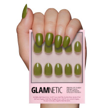 Glamnetic Press On Nails - Moss Green | Opaque Earthy Green Short Oval False Nails Reusable Stick On Fake Nails with Glue | Salon Quality | 15 Sizes
