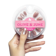 Olive & June Instant Mani Press-On Nails | (Glue) Short Round 42 Fake Nails 21 Sizes | Non-Toxic Long-Lasting Recycled Materials Realistic Look |