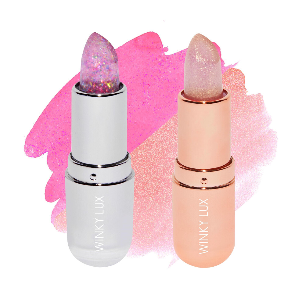 Winky Lux Lavender/Pink Glitter Confetti Balm & Ros? Glimmer Balm Duo - Nourishing Ph Lip Balms With Color Changing Tint Hydrating Formula Softe