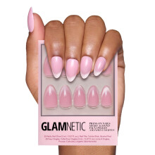 Glamnetic Press On Nails - Lovers Blush | Unhas curtas rosa amndoa com acabamento aveludado brilhante basto reutilizvel em unhas postias com