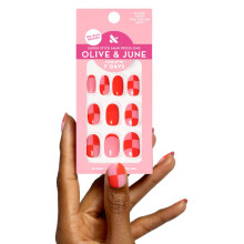 Olive & June Classic Super Stick Mani Press On Nails | Short Round | No Glue Needed | 32 Tab Nails in 16 Sizes | Non-Toxic Tabs | Easy On-Off Non-Dam
