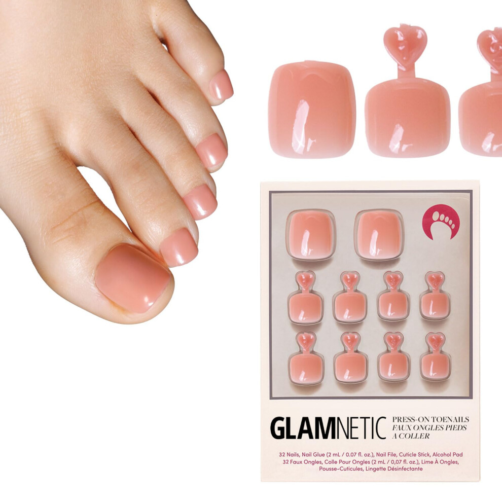 Glamnetic Peach Press On Toenails - Sheer | Natural Semi-Transparent Fake Toe Nails With A Glossy Finish | 16 Sizes - 32 Toe Nail Kit With