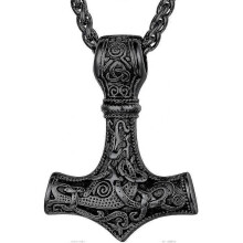 Viking Thor's Hammer Necklace Stainless Steel Men's Necklace with Odin