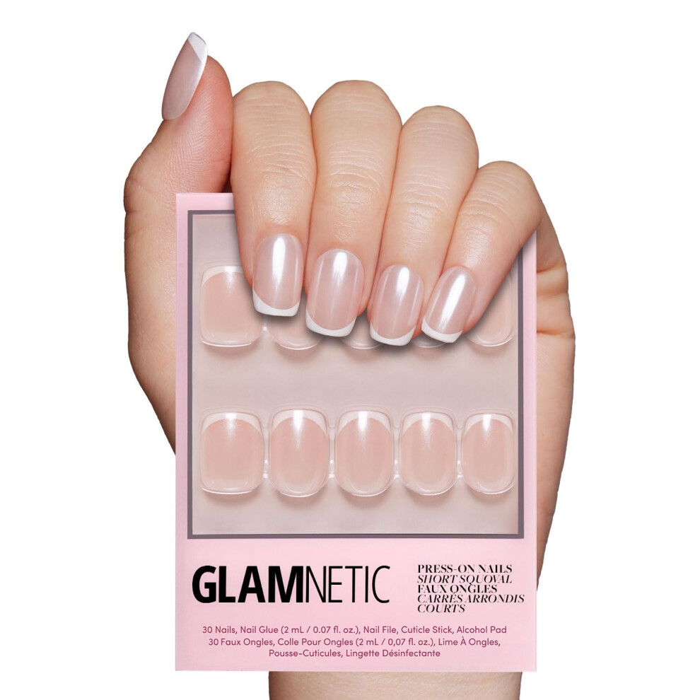 Glamnetic White Press On Nails - La Perle | Squoval Nails With French Tips Reusable Stick On Fake Nails With Glue | Salon Quality | 15 Sizes - 3