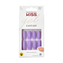 KISS Gel Fantasy Press On Nails 'Save' Purple Long Size Square Shape Includes 28 Fake Nails 2g Pink Gel Nail Glue 1 Manicure Stick 1 Mini Fil