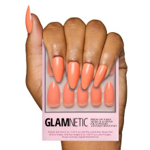 Glamnetic Press On Nails - Soft Tangerine | Medium Almond Orange Glossy Bright Fake Nails Reusable Spring Nails | 15 Sizes - 30 Nail Kit with Glue