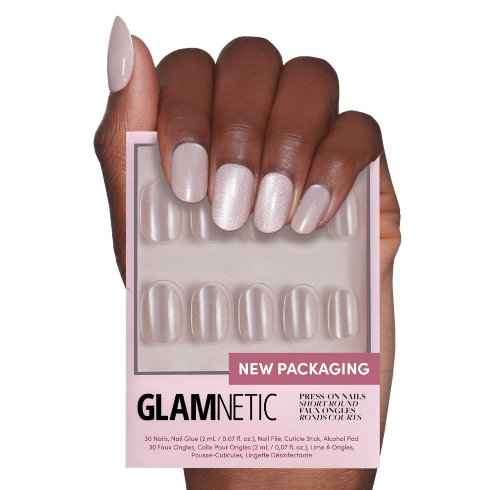 Glamnetic Press On Nails - Pure Intentions | Glossy, Semi-Transparent, Short Round Nails, Reusable | 12 Sizes - 30 Nail Kit With Glue