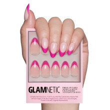 Glamnetic Press On Nails - Raspberry Sorbet | Semi-Transparent Magenta Dark Pink French Tip Short Almond False Nails Reusable Stick On Fake Nails wi