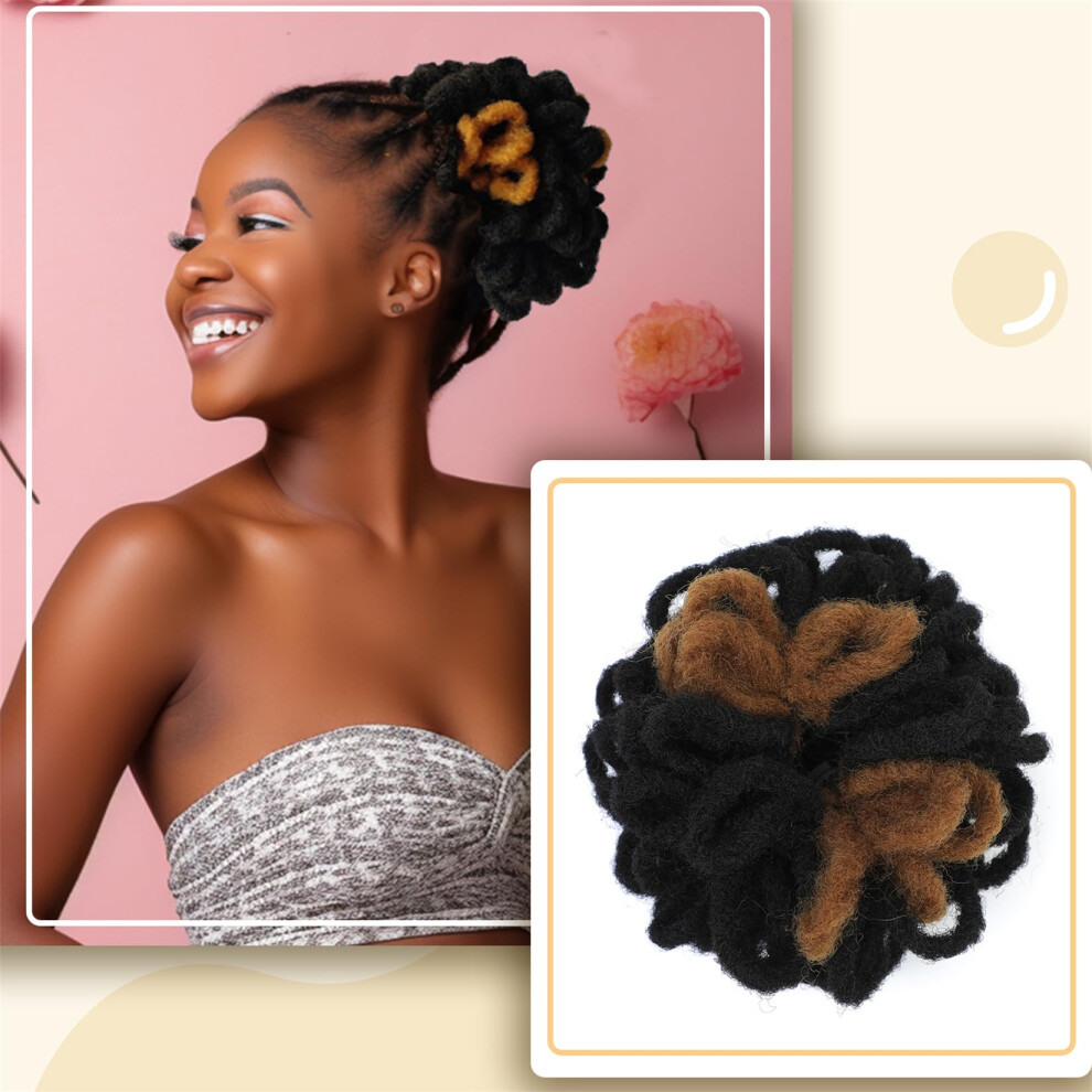 Liliyab Unisex Black Dreadlocks Chignons Afro High Puff Drawstring Ponytail Hair Bun Hairpieces Faux Locs Chignons Clip In Pony Tail For Women (8", 1B/27)
