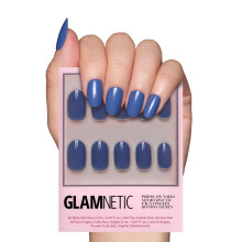 Glamnetic Press On Nails - Regal Blue | Opaque Dark Moody Blue Short Round False Nails Reusable Stick On Fake Nails with Glue | Salon Quality | 12