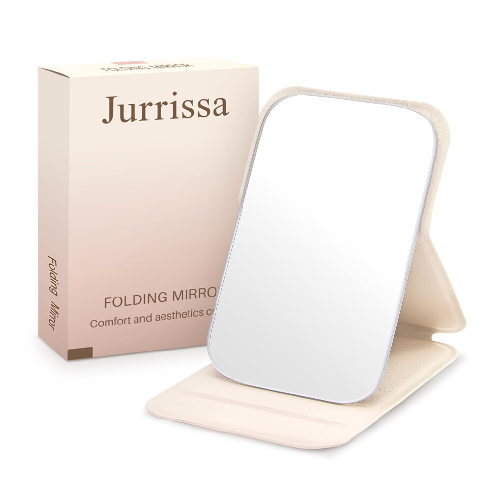 Jurrissa Compact Folding Mirror 3.9"""" Small Portable Makeup Mirror For Pocket Purse Mini Travel Size Foldable Mirrors With Stand For Tabletop