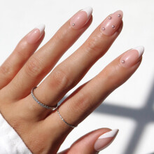 Glamnetic x GLAMZILLA Press On Nails - ALWAYS & FOREVER | Short Almond French Tip Fake Nails with 3D Pearls Salon Quality Wedding Nails | 15 Sizes -