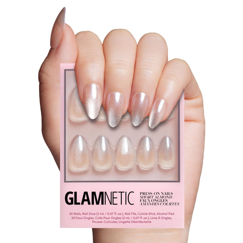 Glamnetic Silver Press On Nails - Polar Night | Short Almond Fake Nails With Ombr? Tips And Glossy Velvet Finish Reusable | 15 Sizes - 30 Nail K