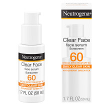 Neutrogena Clear Face Serum Sunscreen with Green Tea, Broad Spectrum SPF 60, Non-Comedogenic Face Sunscreen for Lightweight UVA/UVB Protection, Oxyben